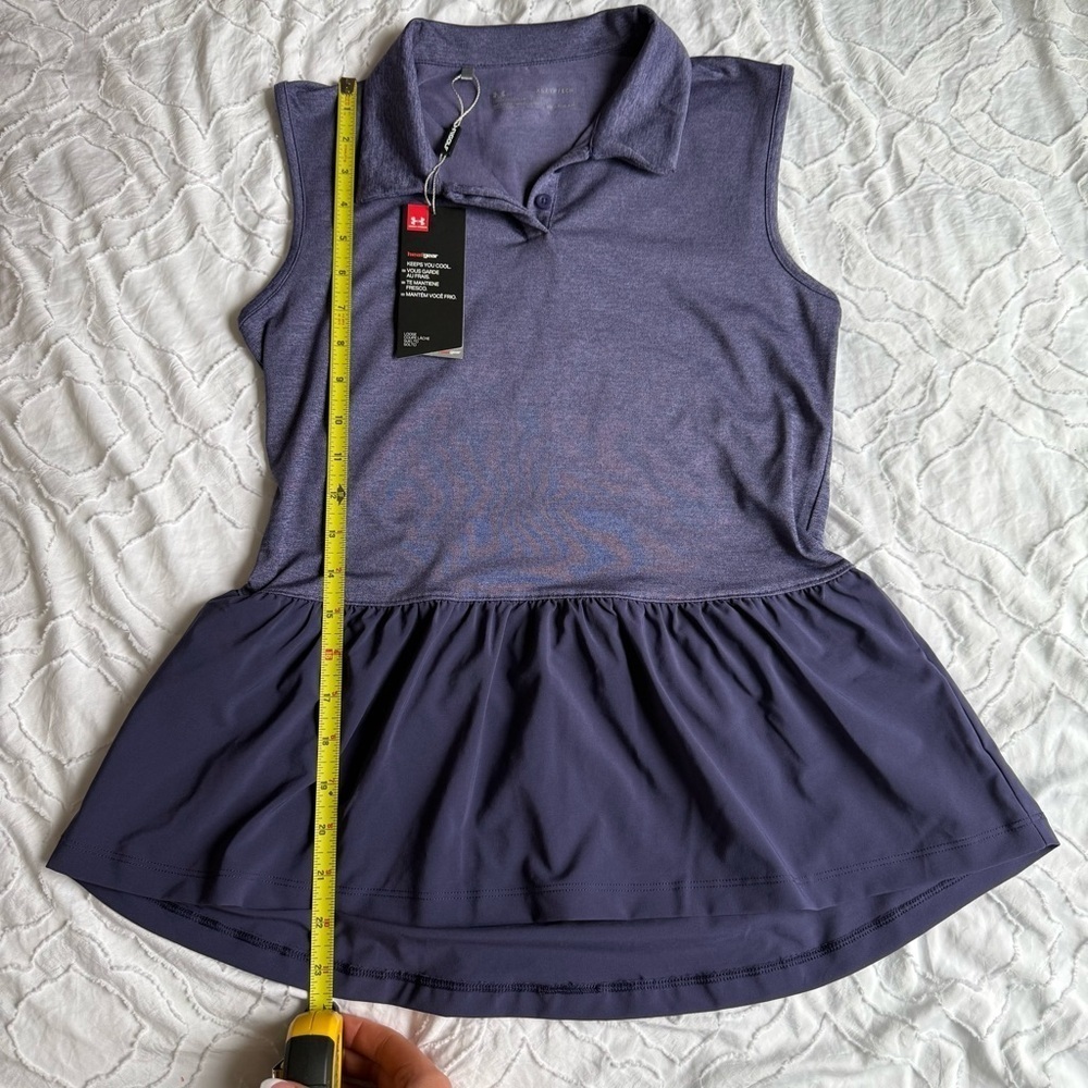 Under Armor Heathered Purple Sleeveless Polo Golf Top Peplum Colorblock - Picture 4 of 5